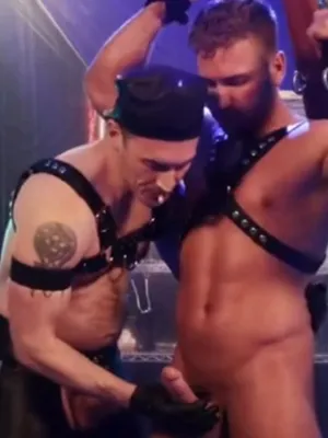 #Blowjob #Tattoo #BDSM #Cumshot #Kissing #Handcuffed #Bareback #Gay #Fucking #Jerking Off #Anal Creampie #Harness #Vertical Porn #Leather Pants #Leather Gloves #Cap