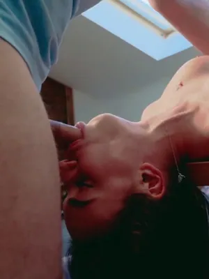 Slutty Russian brunette deepthroating a hard cock. Fuck, she loves it!