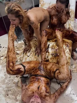 Three sizzling women are greedily gulping down some throbbing cocks, exposing the depths of their moist pussies. Foot fetish, anyone?