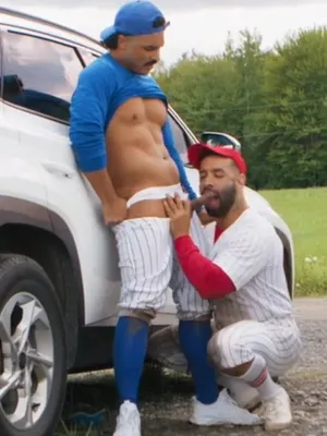 #Blowjob #Deepthroat #Cumshot #Car #Facial #Muscular #Outdoor #Bareback #Gay #Bearded #Hairy Cock #Fucking #Jerking Off #Moustache #Baseball Player #Cap #Catcher #Pitcher