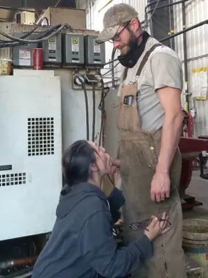 A naughty, cock-craving brunette is taking a rough fucking from a dude in overalls. Searching for a wrench, only found a hard-on!