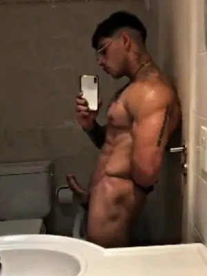 #Tattoo #Glasses #Bathroom #Muscular #Mirror #Solo #Gay #Latino #Hard Cock #Six Pack #Cock Play