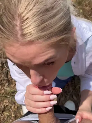 #Blowjob #Blonde #Glasses #Doggystyle #Outdoor #Fucking #Cum On Ass #Vertical Porn