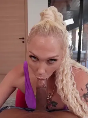 A smoking hot blonde MILF is eagerly deep-throating a massive BBC, hungrily satisfying her interracial craving. Remember, blondes have way more fucking fun.