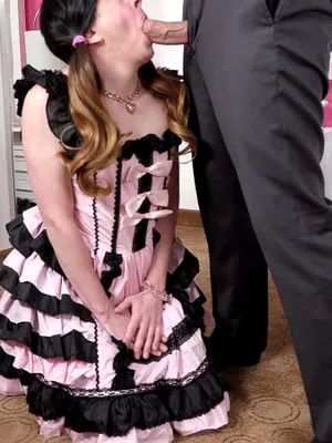 Pink dress barely clinging on while his cock wrecks her pussy—fucking filthy, and she loves it.