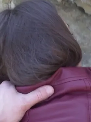 Czech brunette fooled into fucking on rocks while wearing a red coat. 😈