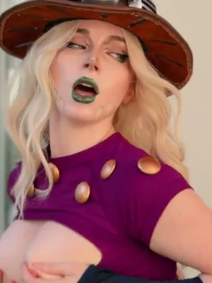 #Blowjob #Tits #Deepthroat #Doggystyle #Beautiful #Cosplay #Cowgirl #Hot #Big Natural Tits #Sexy #Cowgirl Hat #Purple Top #Costume Play