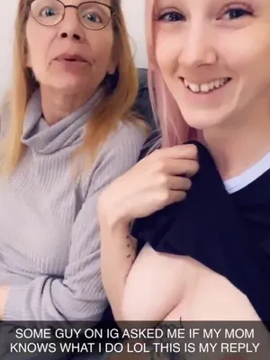 Just chilling with my mom, titties out for a quick little flash. Make her blush, will ya?