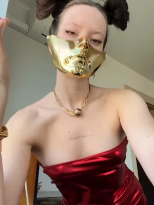 #Brunette #Mask #Mirror #Solo #Teasing #Dress #Worship #Mistress #Fansly #Sexy #Goddess #Sexy Body #Metallic Dress #Gold Mask