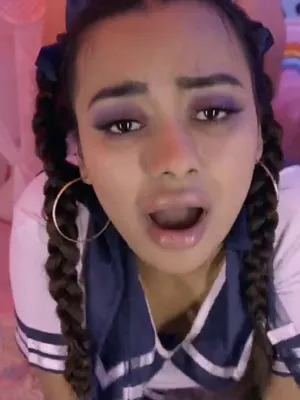 Schoolgirl gets fucked doggystyle, screams with delight and pigtails bouncing.
